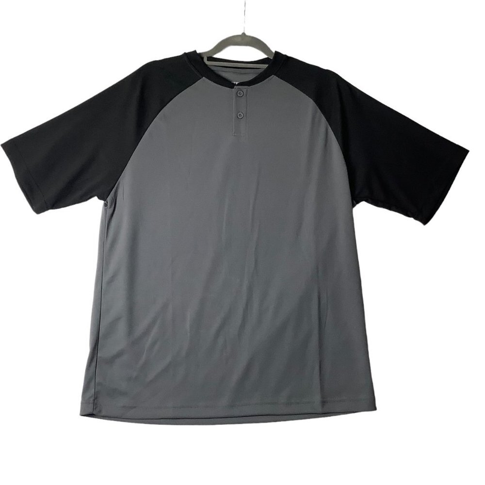 NWOT‎ Forrester’s Men Size L Black Gray Crew Neck 2 Button Up Short Sleeve Shirt